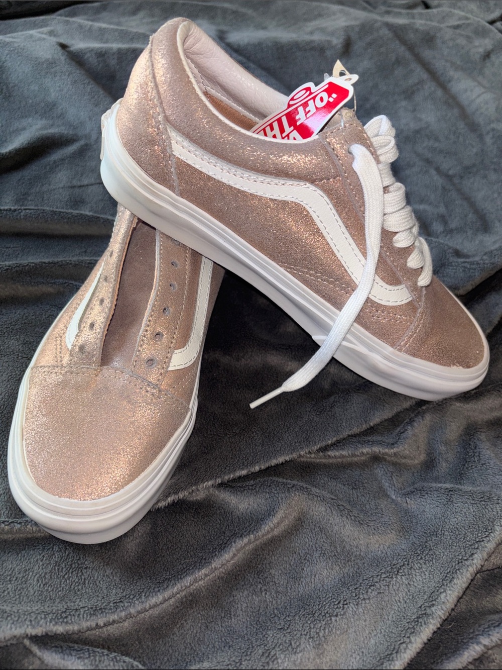 Vans Glitter Low-Top Sneakers in Rose Gold with White Stripe
